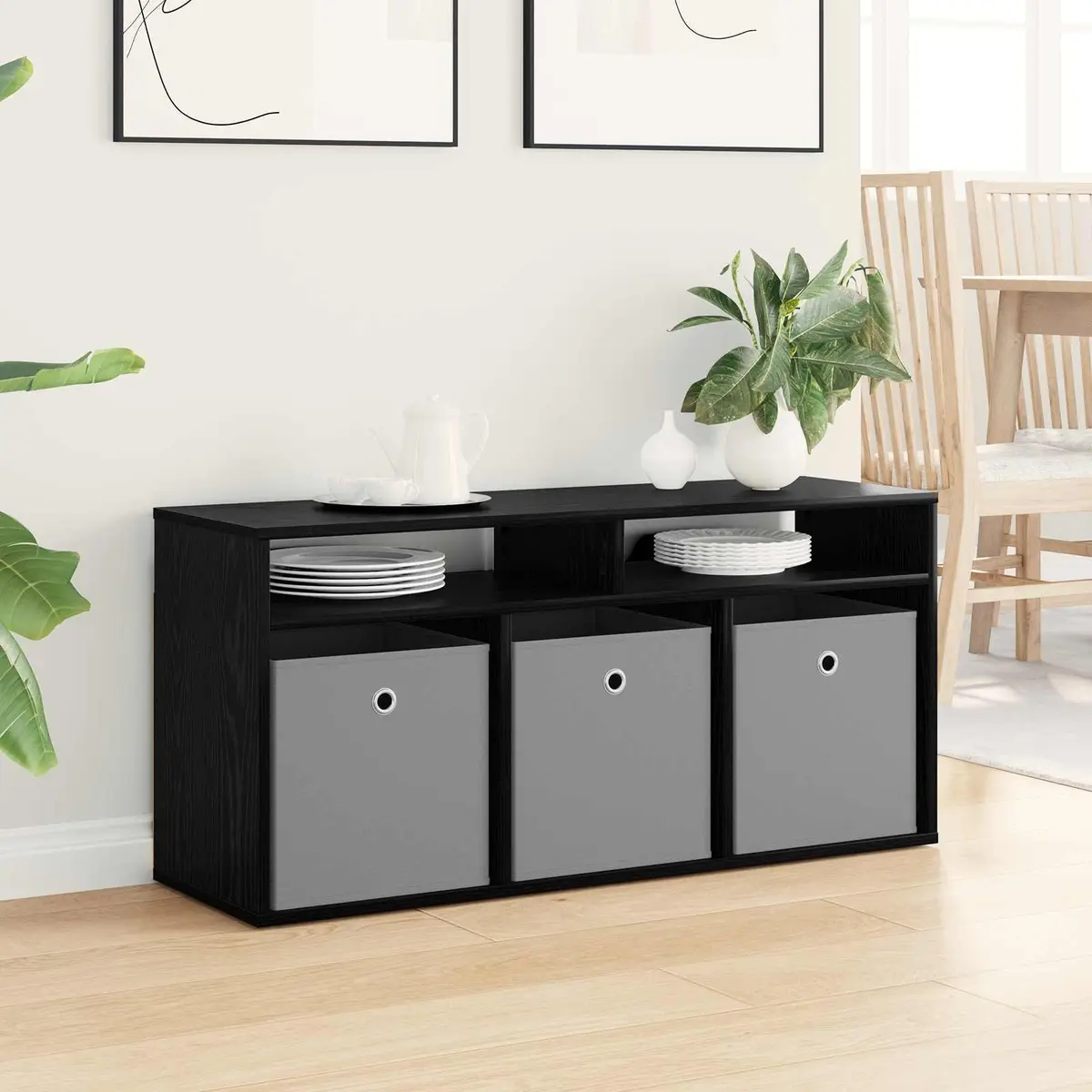 TV Lowboard with Drawer Black Oak Modern Living Room Storage Unit 102x32x48.5cm