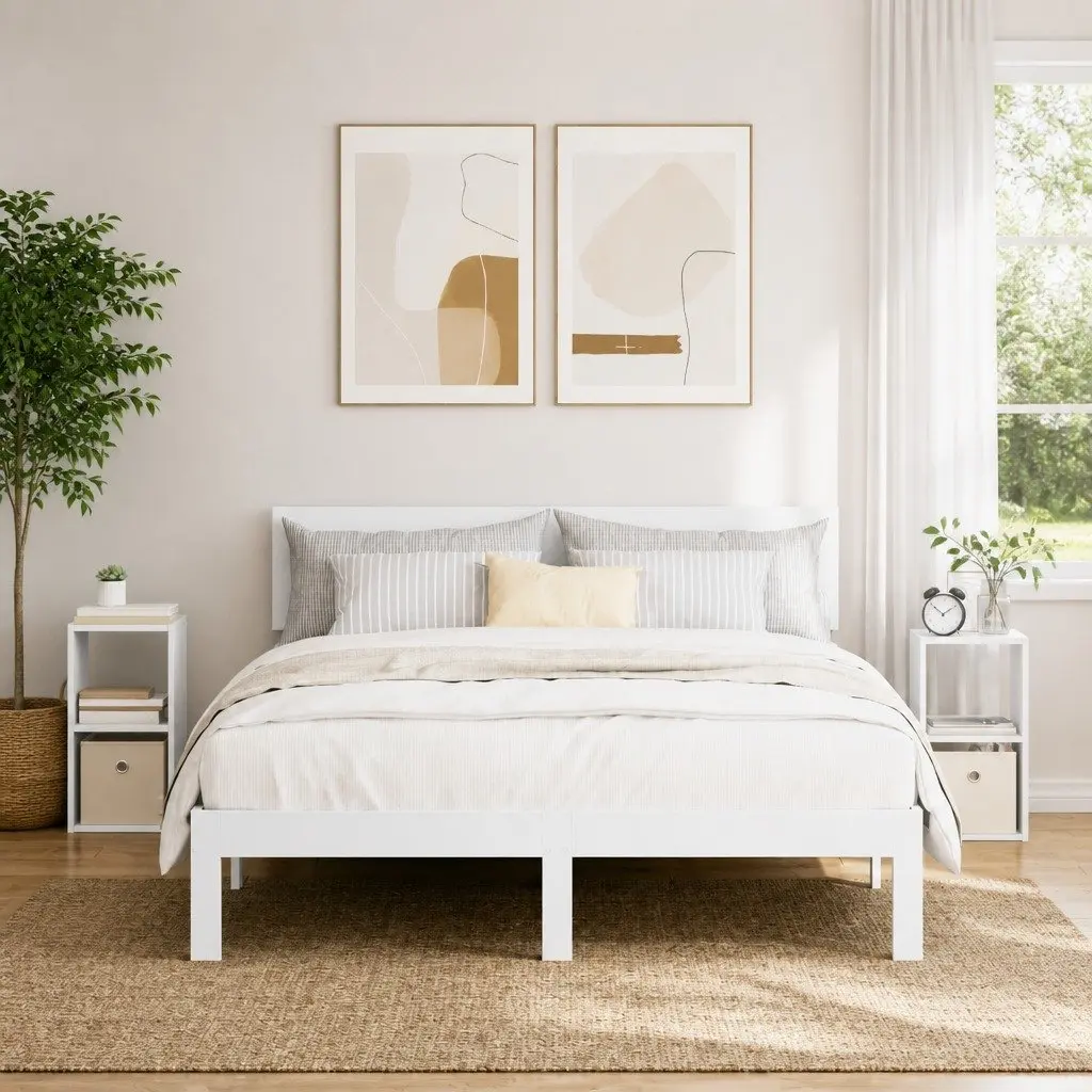 Bedside Table White 25.5 x 22 x 49.5 cm Engineered Wood Modern Nightstand 2 Piece
