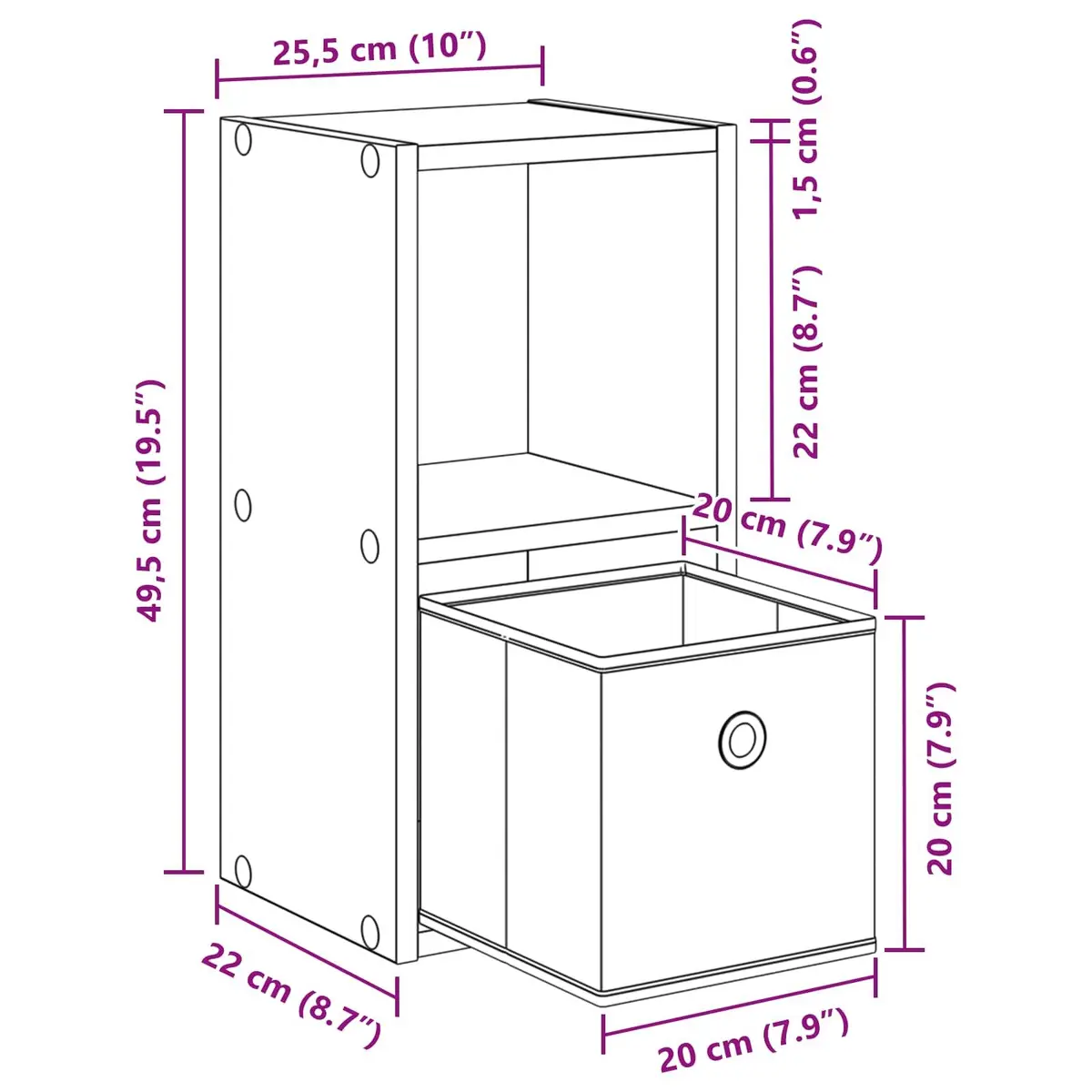 Bedside Table with Drawer Black Modern 25.5 x 22 Engineered Wood