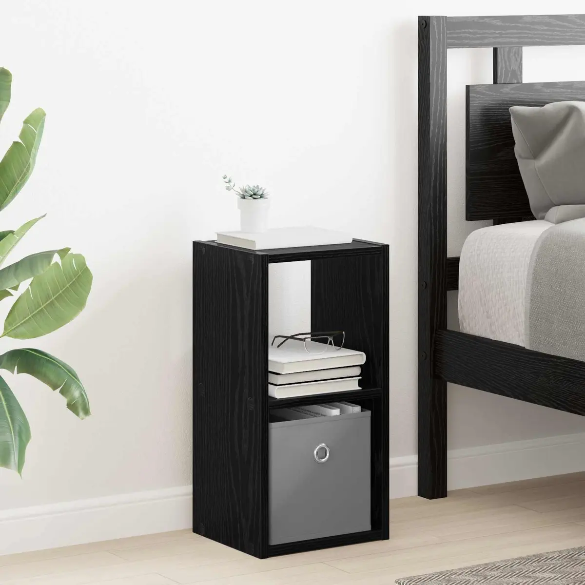 Bedside Table with Drawer Black Modern 25.5 x 22 Engineered Wood