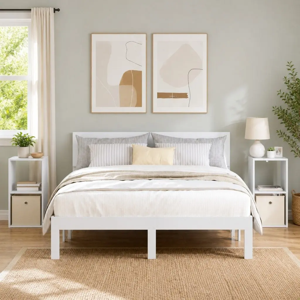 Bedside Table 2 pcs White 30.5 x 27 x 59.5 cm with Drawers Recessed Handles