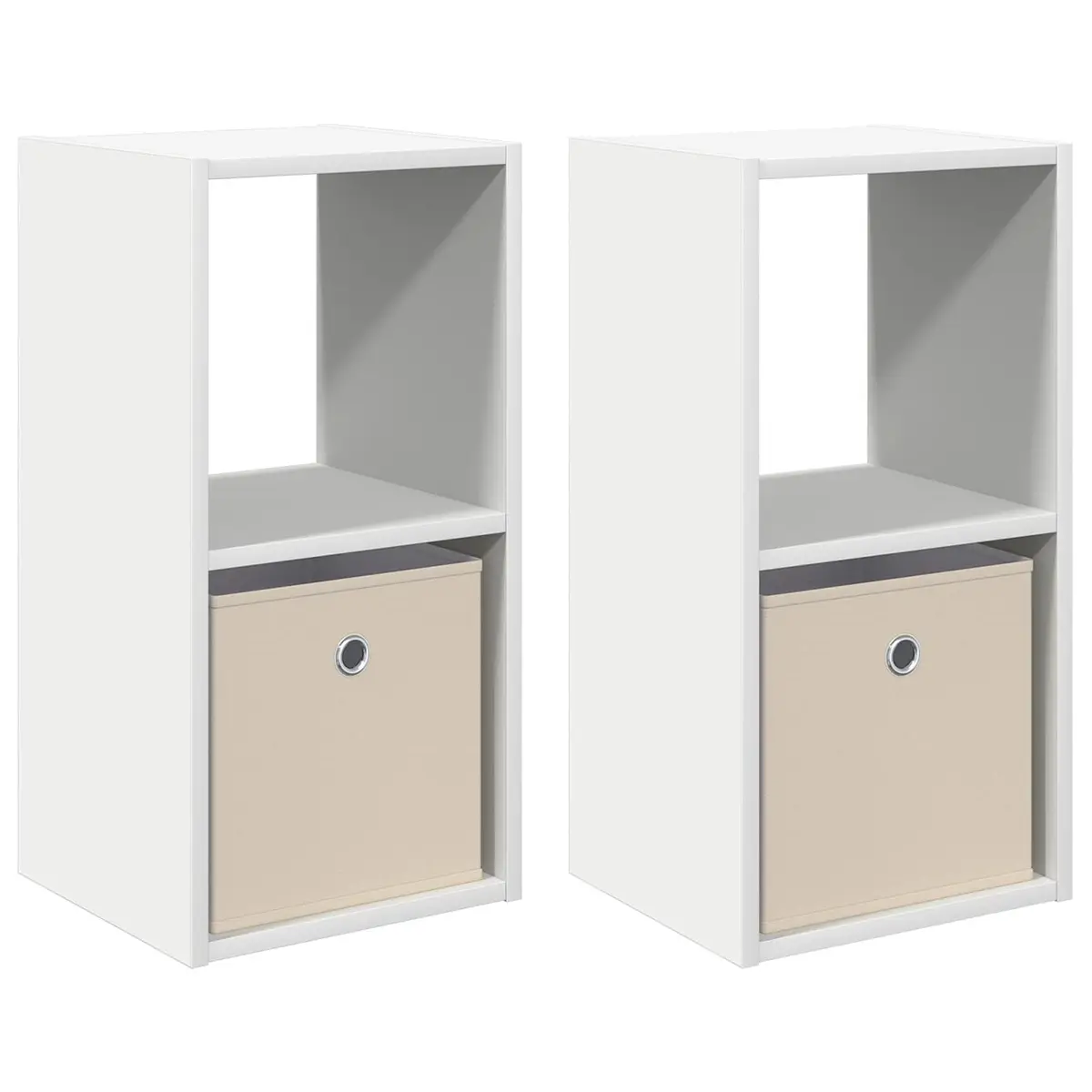 Bedside Table White 30.5 x 27 x 59.5 cm Engineered Wood 2 Piece with Drawers Recessed Handles