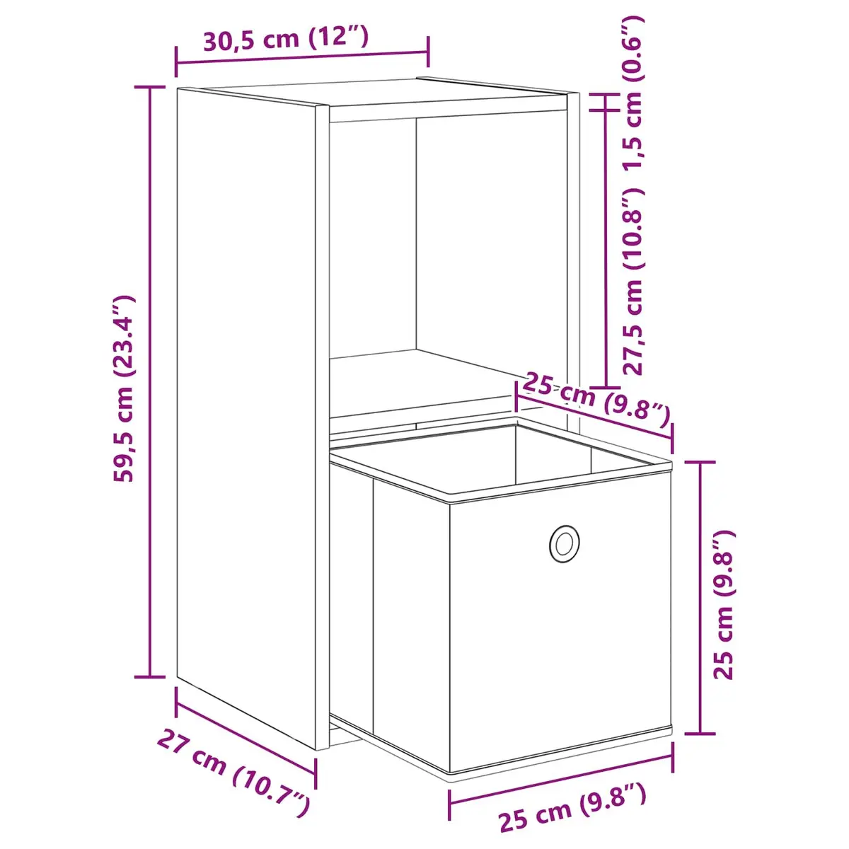 Bedside Table White 30.5 x 27 x 59.5 cm Engineered Wood 2 Piece with Drawers Recessed Handles