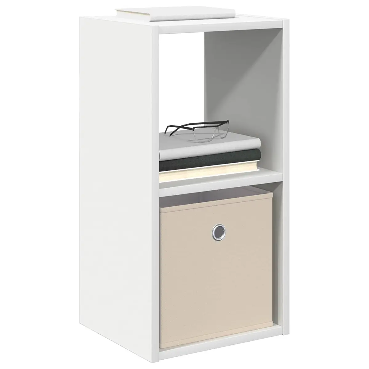 Bedside Table White 30.5 x 27 x 59.5 cm Engineered Wood 2 Piece with Drawers Recessed Handles