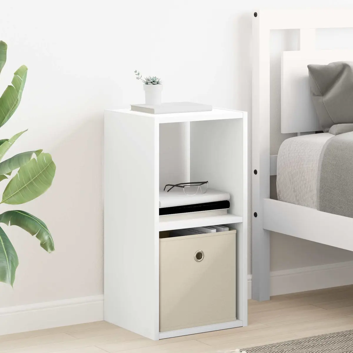 Bedside Table White 30.5 x 27 x 59.5 cm Engineered Wood 2 Piece with Drawers Recessed Handles