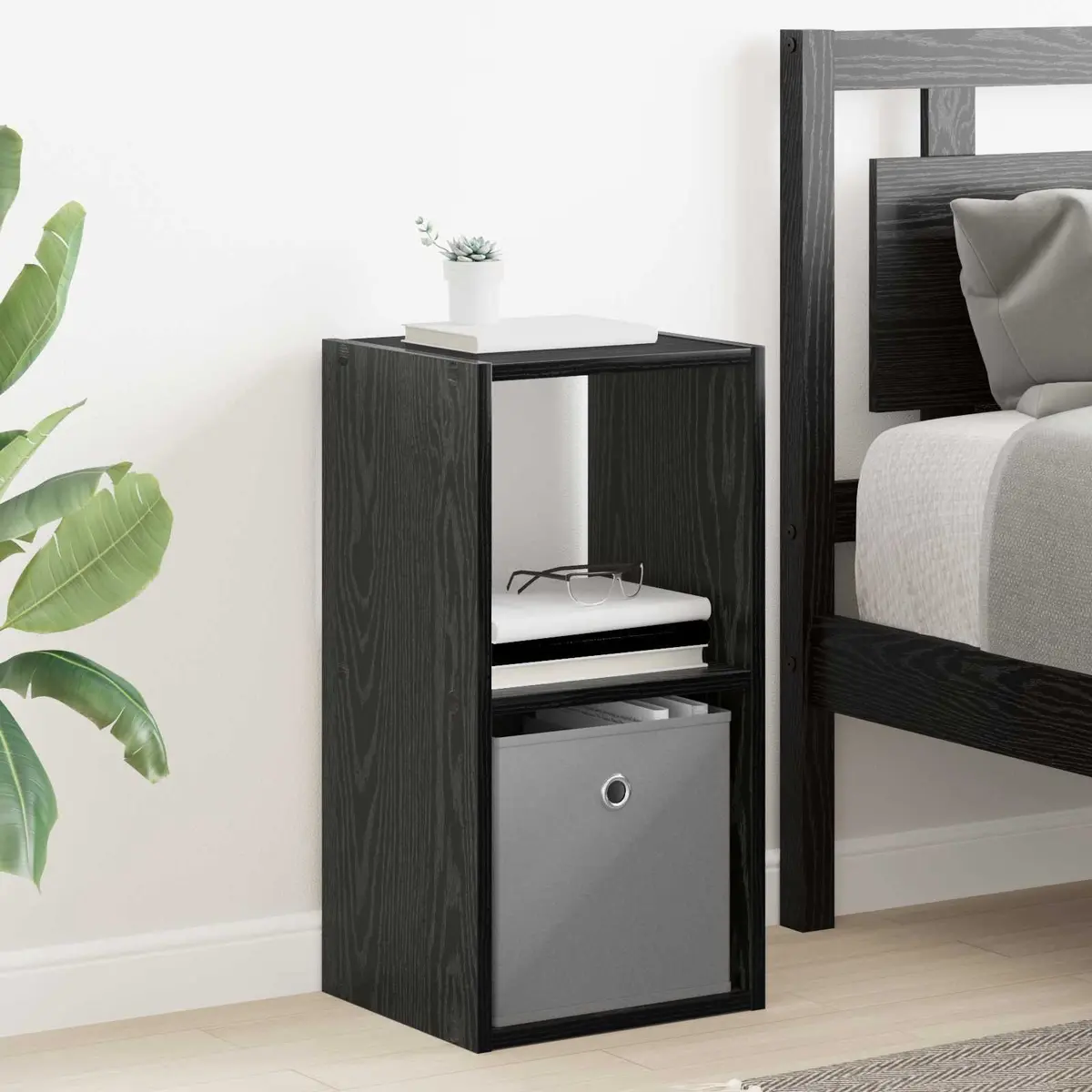 Black Bedside Table with Drawer for Storage