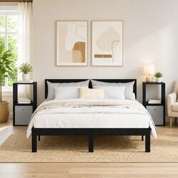 Black Engineered Wood Bedside Table Set of 2