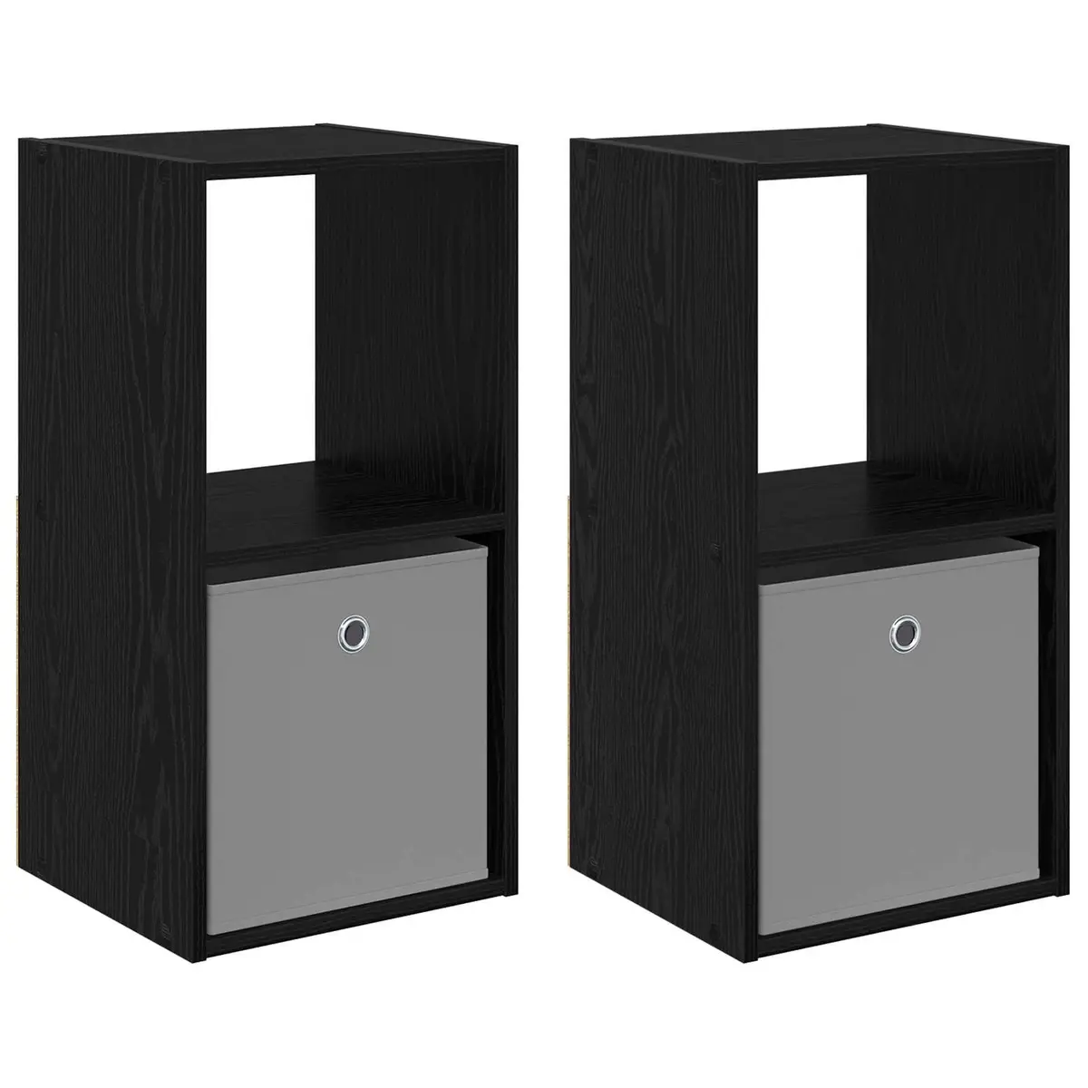 Black Engineered Wood Bedside Table Set of 2