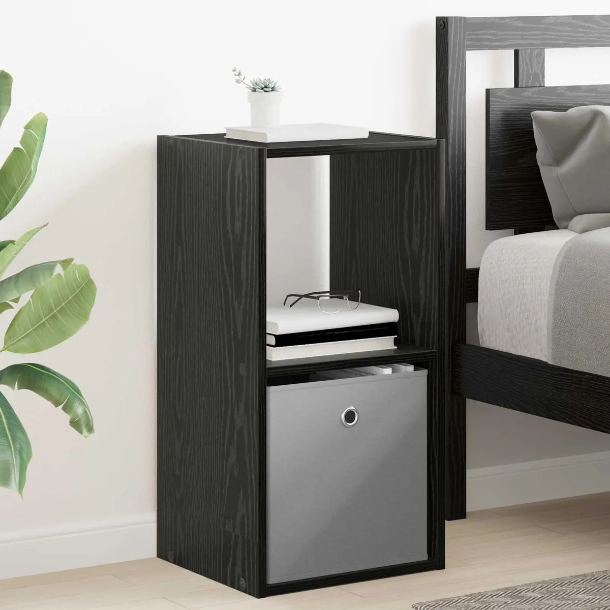 Black Engineered Wood Bedside Table Set of 2