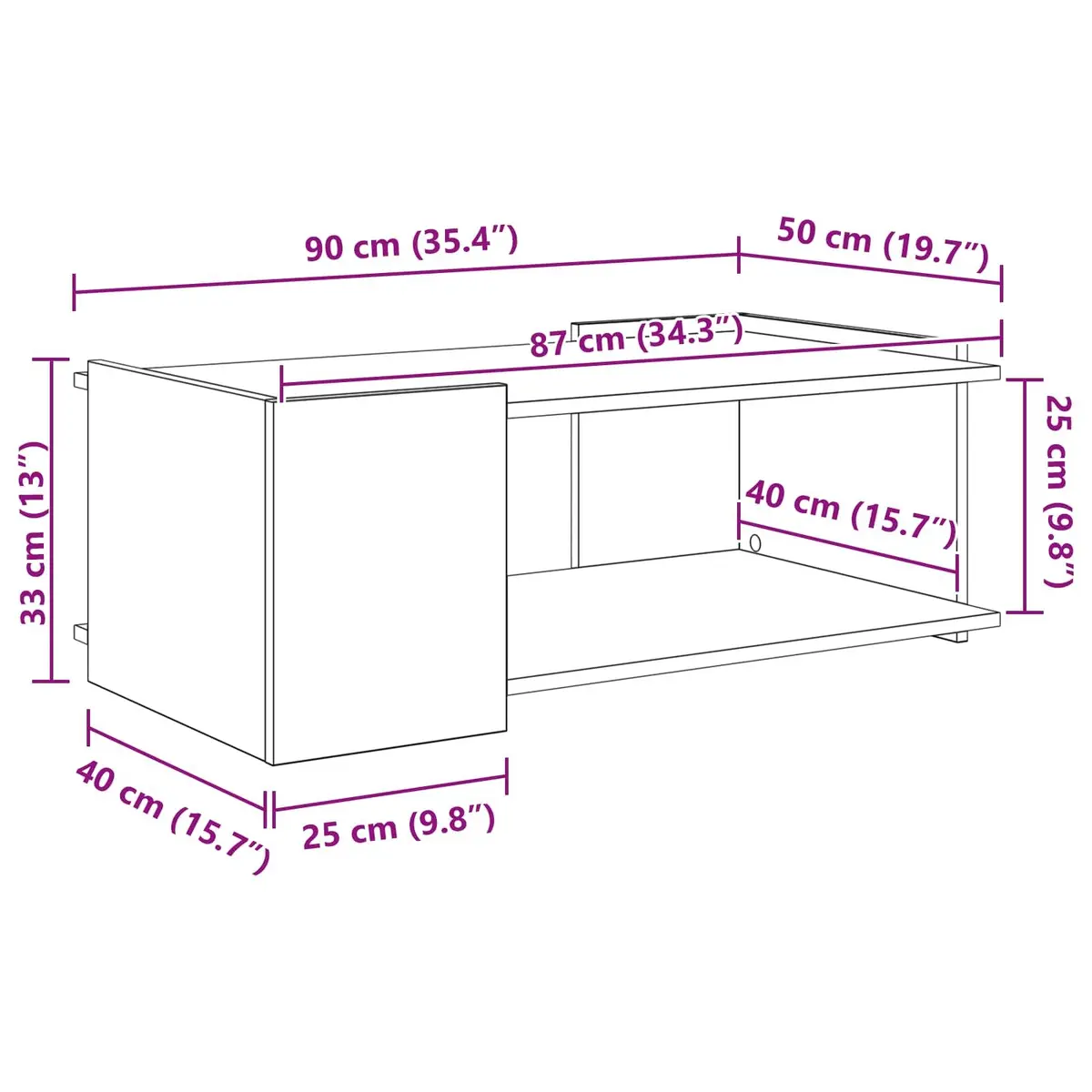 Coffee Table White 90 x 50 x 33 cm Modern Engineered Wood Living Room Accent Storage Furniture