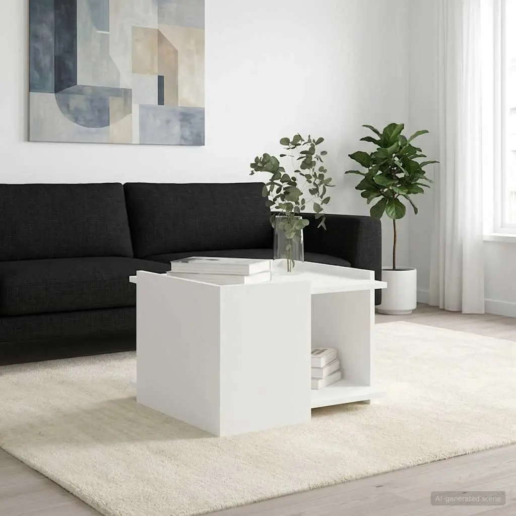 Coffee Table White 50.5 x 50 x 33 cm Modern Engineered Wood Storage Lounge Living Room Furniture