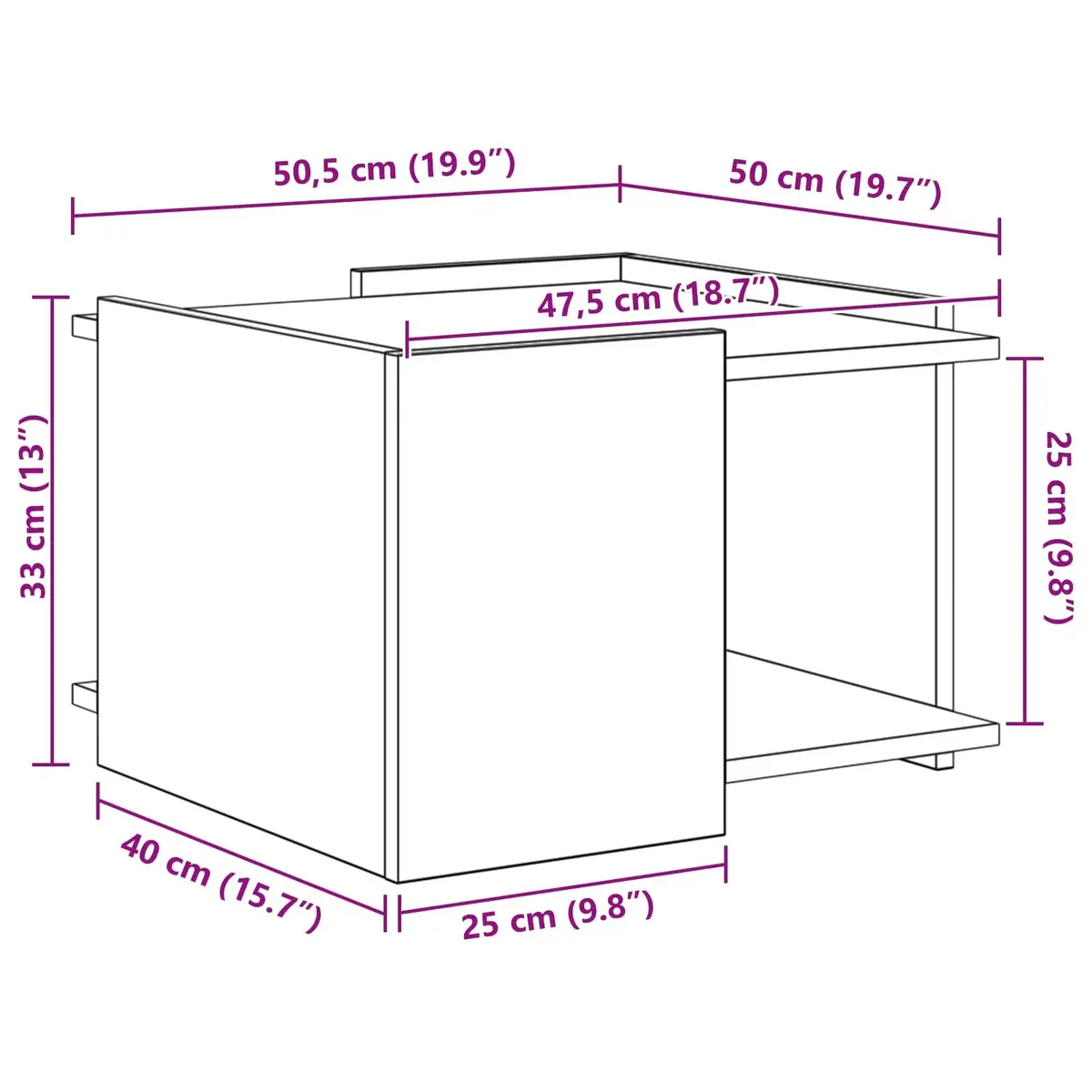 Coffee Table White 50.5 x 50 x 33 cm Modern Engineered Wood Storage Lounge Living Room Furniture