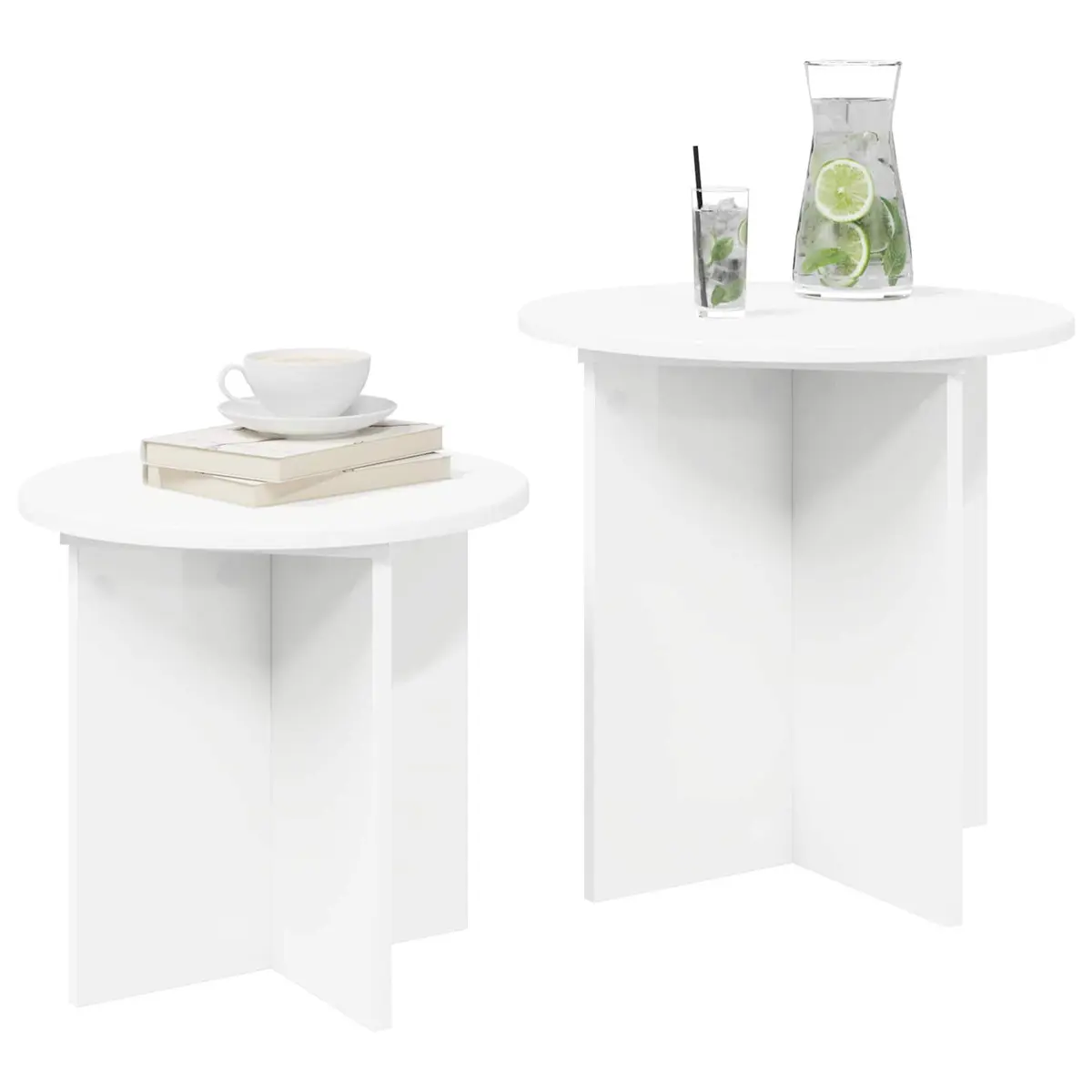 Side Table Set Modern Minimalist Light Wood 2 Piece Engineered Wood Nesting Tables