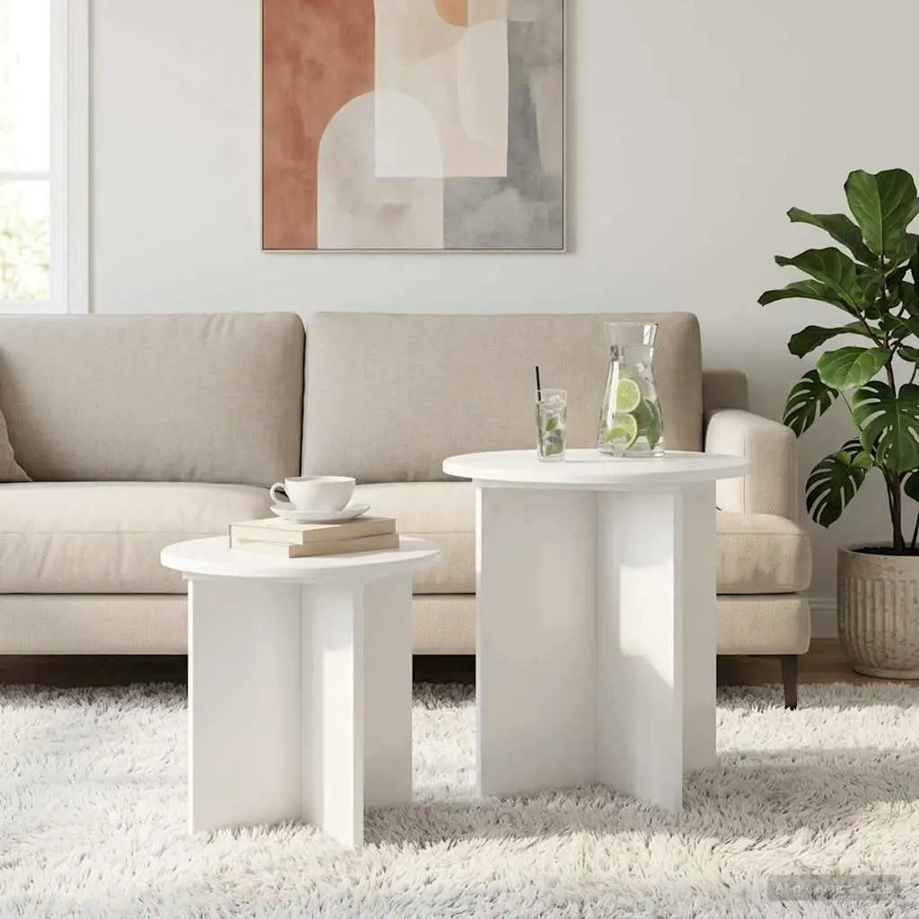 Side Table Set Modern Minimalist Light Wood 2 Piece Engineered Wood Nesting Tables