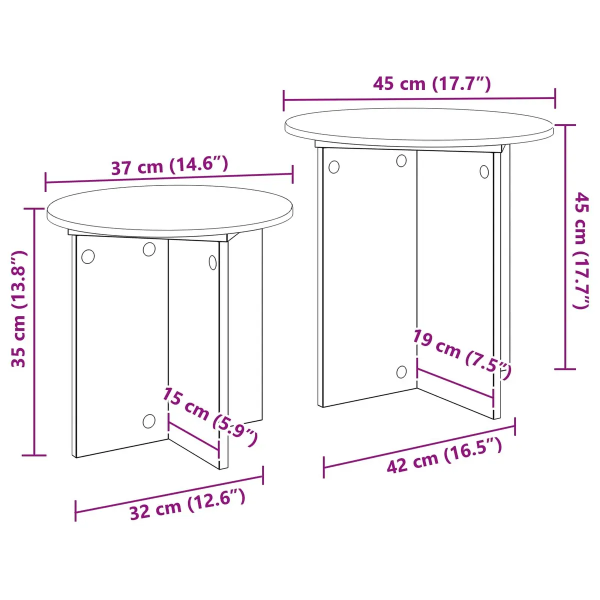 Side Table Set Modern Minimalist Light Wood 2 Piece Engineered Wood Nesting Tables