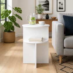 Round White Side Table with Storage for Modern Spaces