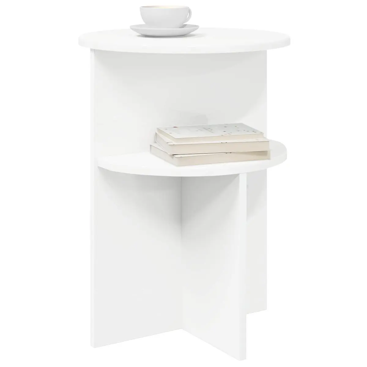 Side Table Round White Modern Accent 39.5 cm Engineered Wood