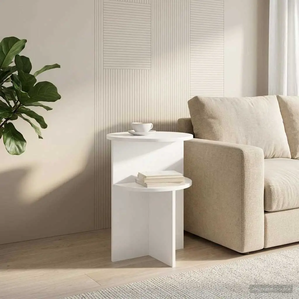 Side Table Round White Modern Accent 39.5 cm Engineered Wood