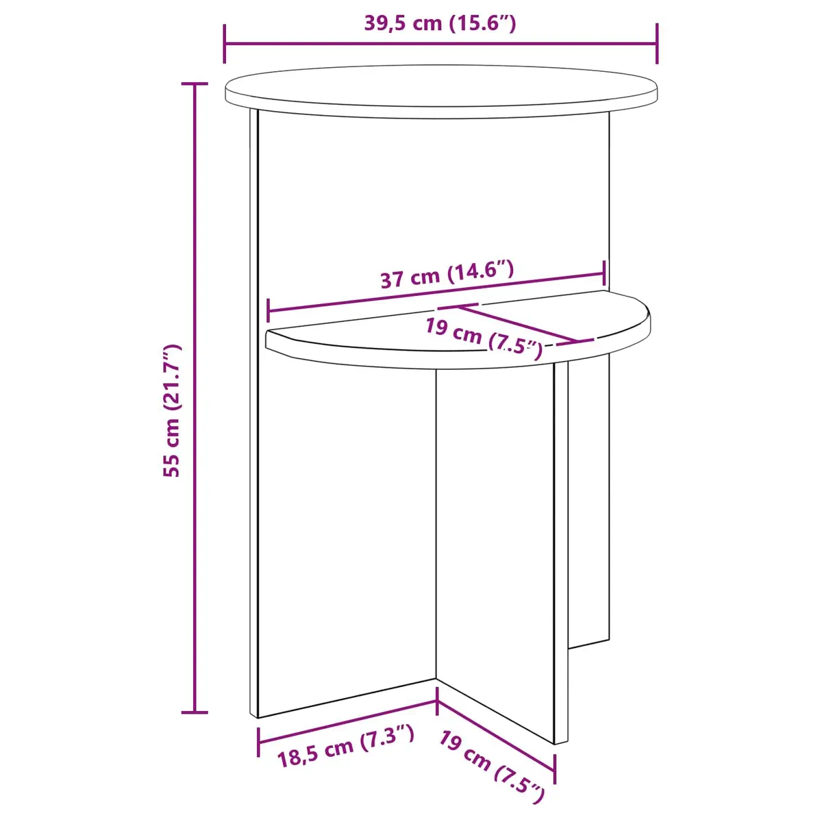 Side Table Round White Modern Accent 39.5 cm Engineered Wood