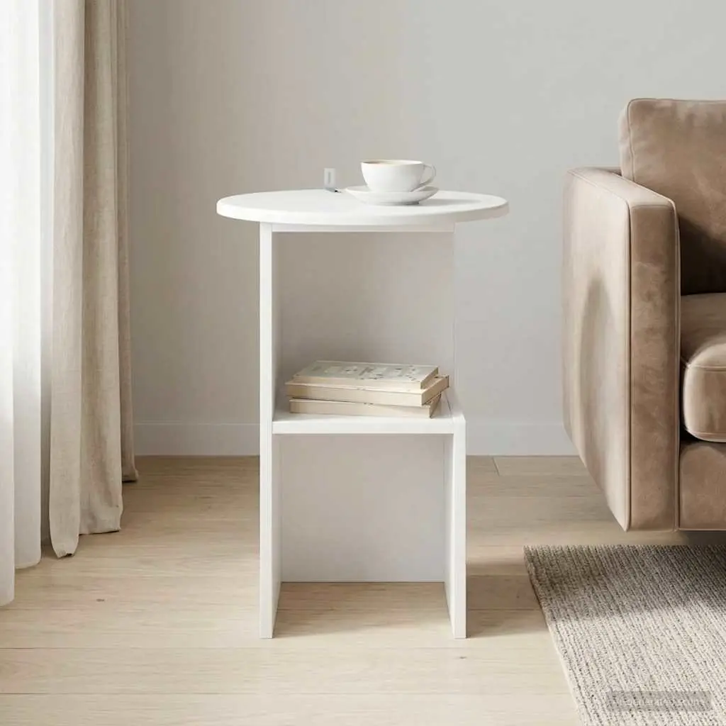 Side Table White Modern Accent Coffee Table 39.5 x 55 cm Engineered Wood