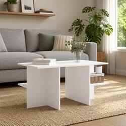 White Modern Coffee Table with Open Storage Shelves