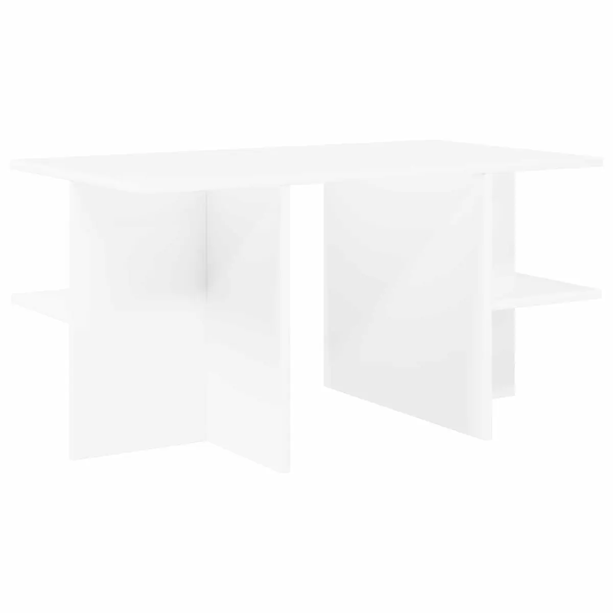 Coffee Table White Modern 87 x 50 x 45 cm Engineered Wood with Open Storage Shelves