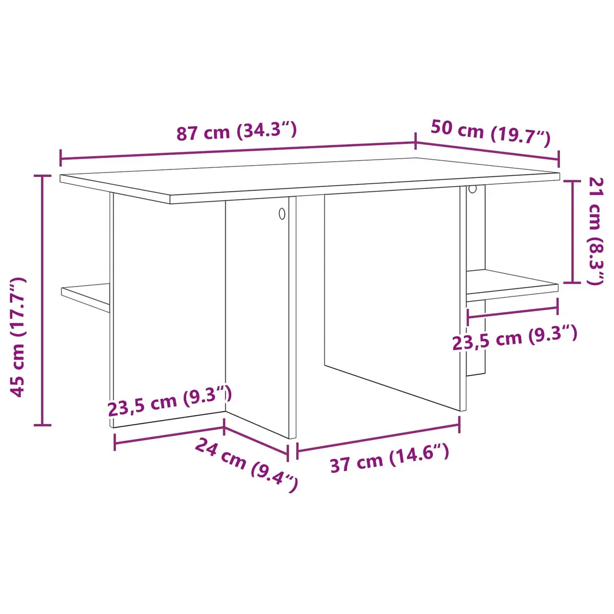 Coffee Table White Modern 87 x 50 x 45 cm Engineered Wood with Open Storage Shelves