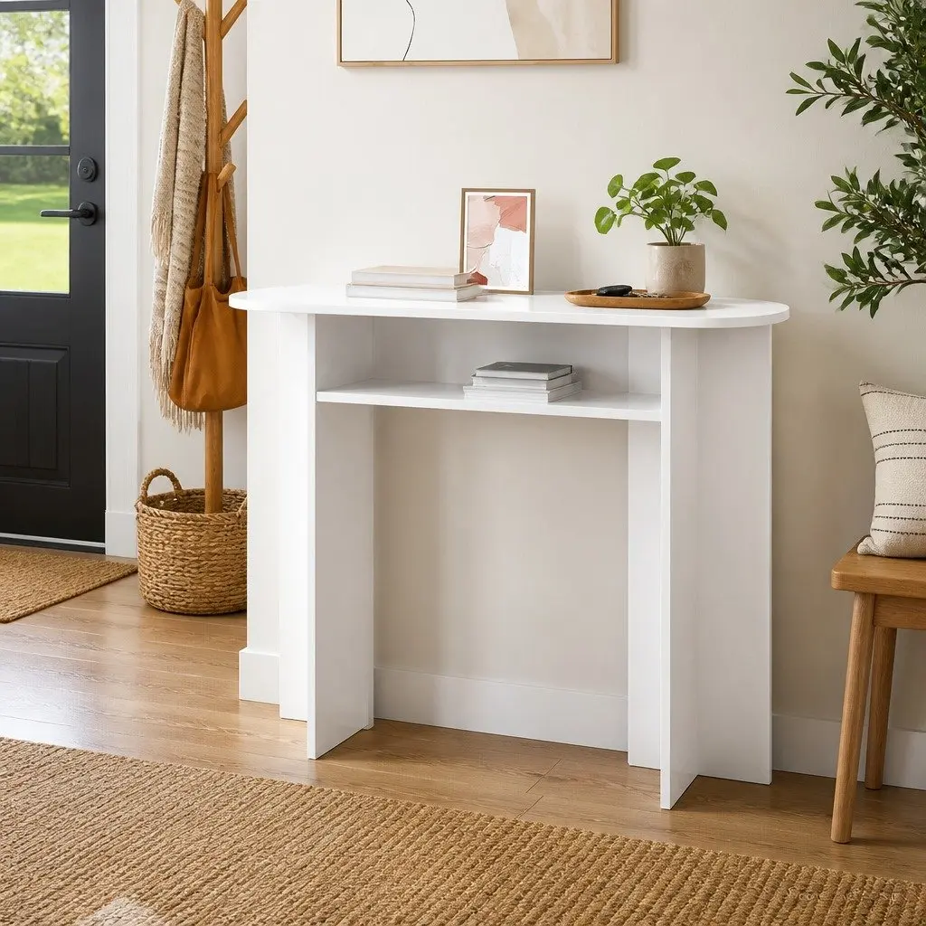Console Table White Modern 100cm Engineered Wood