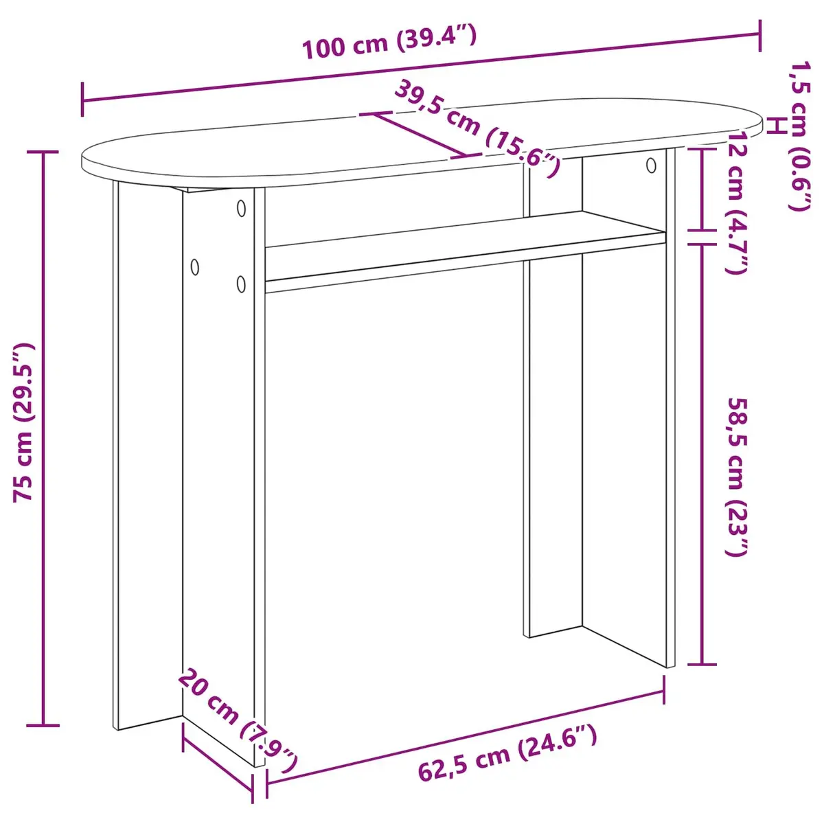 Console Table White Modern 100cm Engineered Wood