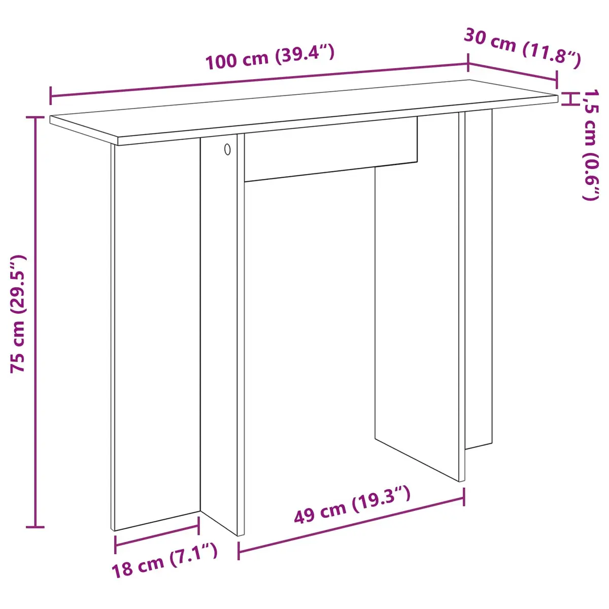 White Console Table 100x30x75cm for Living Spaces