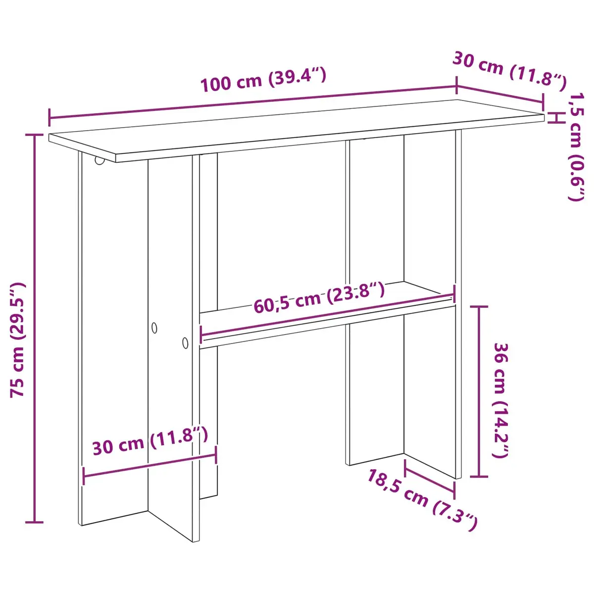 White Console Table 100x30x75cm Engineered Wood