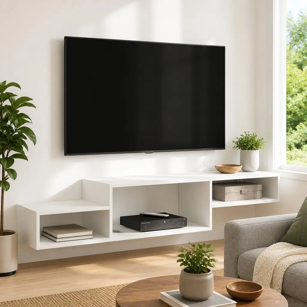 White Wall-Mounted TV Cabinet for Living Room