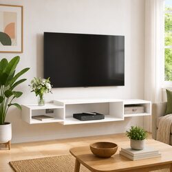 Floating Wall-Mounted TV Cabinet in White 140x28x21cm