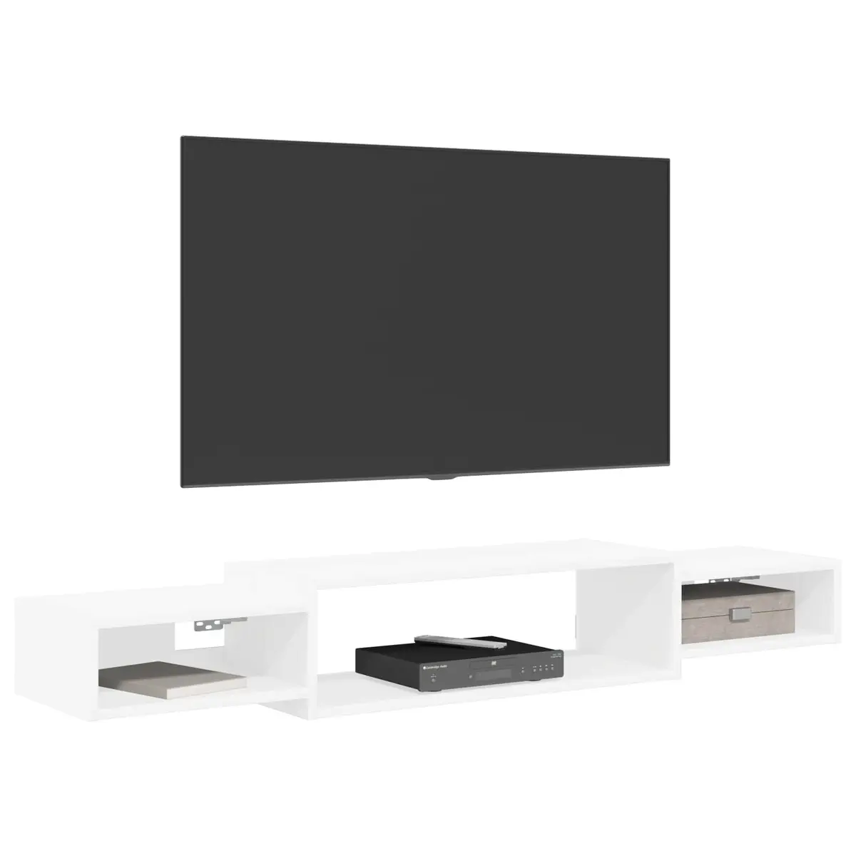 Wall-Mounted TV Cabinet Modern White 140x28x21cm Engineered Wood Floating Shelf Open Storage Unit