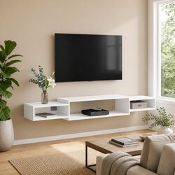 Open Storage Wall-Mounted TV Cabinet in White