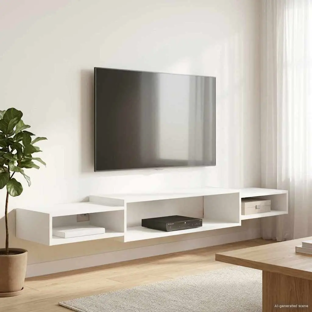 Open Storage Wall-Mounted TV Cabinet in White