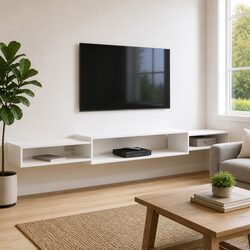 Wall-Mounted TV Cabinet with Open Storage in White