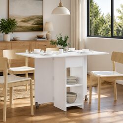 Warm White Folding Dining Table with Shelves 115 x 70 x 75 cm
