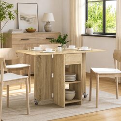 Sonoma Oak Folding Dining Table with Storage Shelves