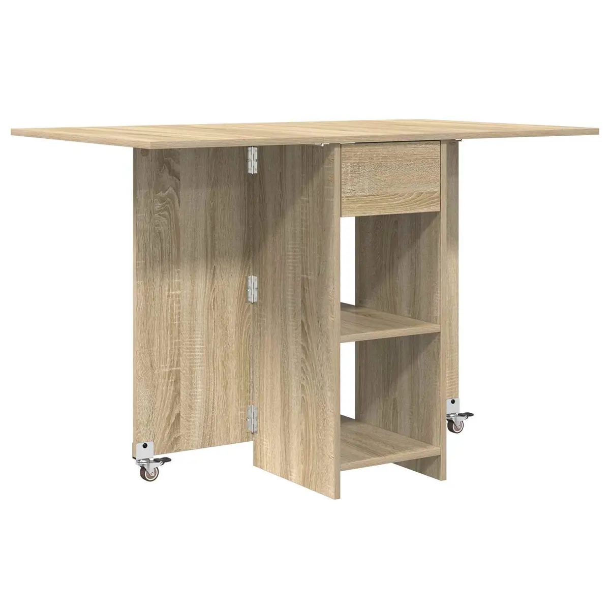 Folding Dining Table Sonoma Oak 115x70x75cm Engineered Wood with Storage Shelves