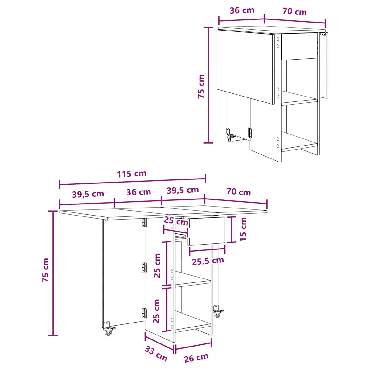 Folding Dining Table Sonoma Oak 115x70x75cm Engineered Wood with Storage Shelves
