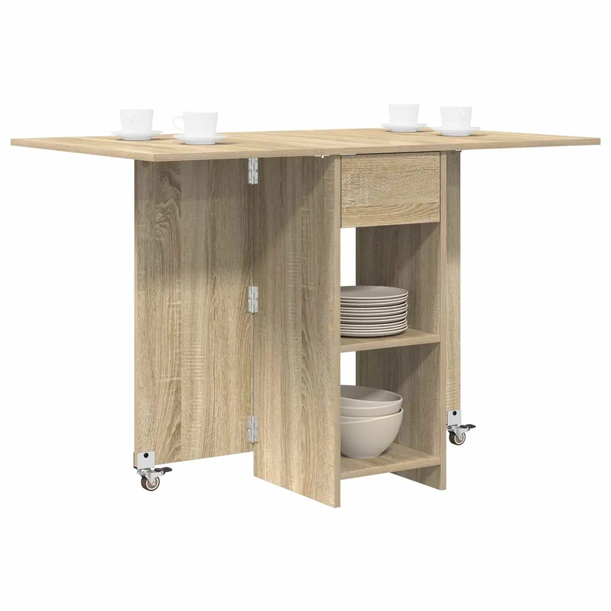 Folding Dining Table Sonoma Oak 115x70x75cm Engineered Wood with Storage Shelves