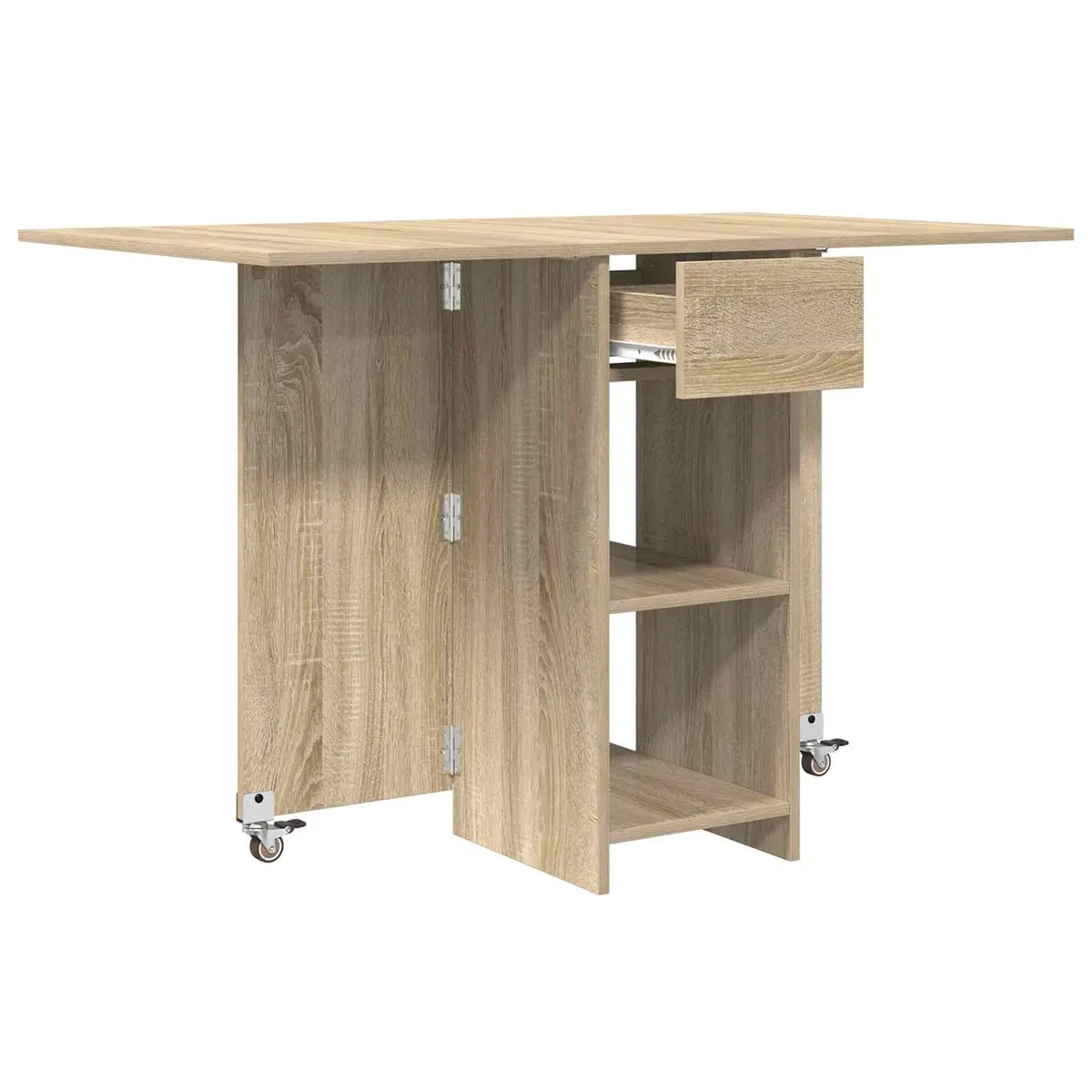 Folding Dining Table Sonoma Oak 115x70x75cm Engineered Wood with Storage Shelves
