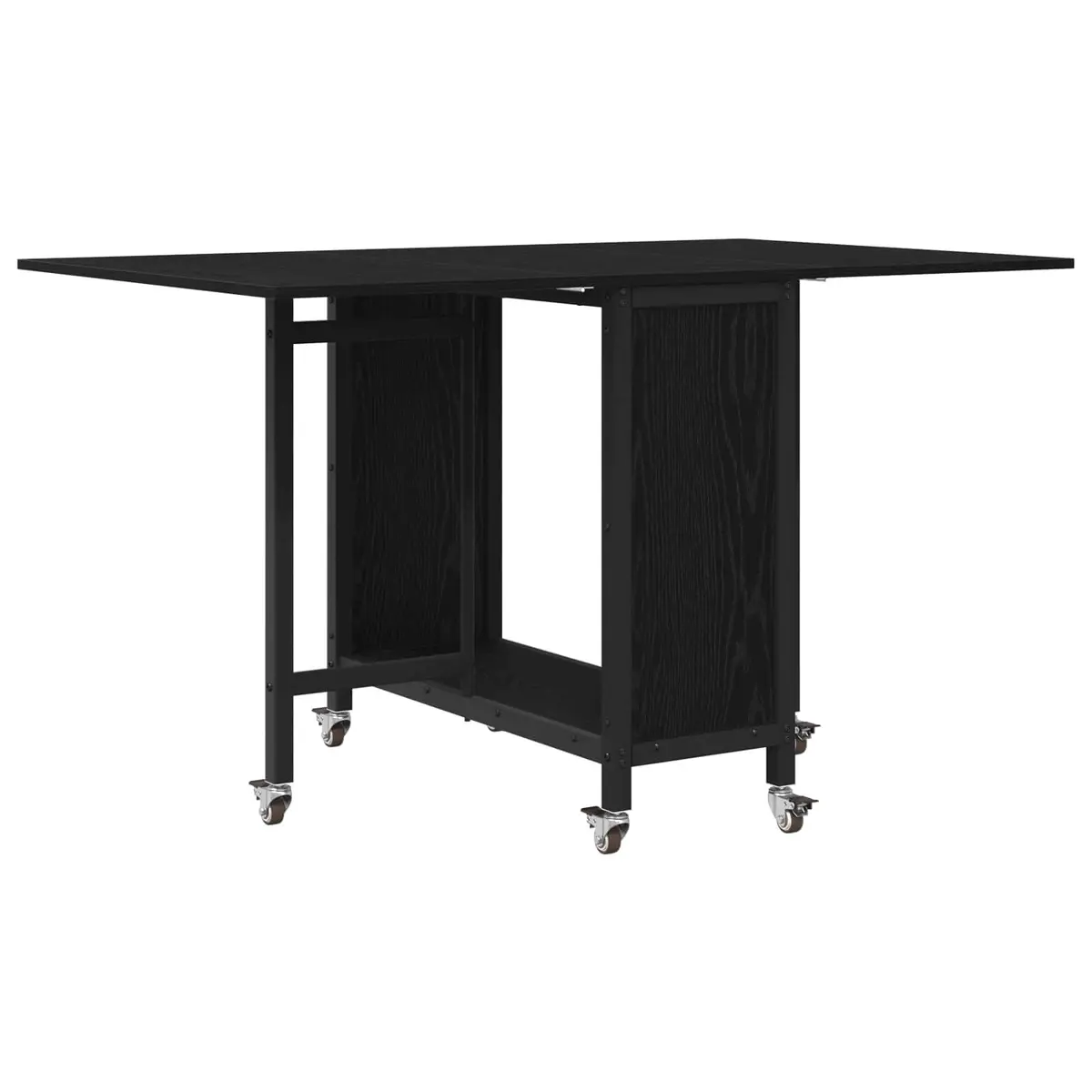 Folding Dining Table with Castors Black Kitchen Room Furniture Storage Shelf
