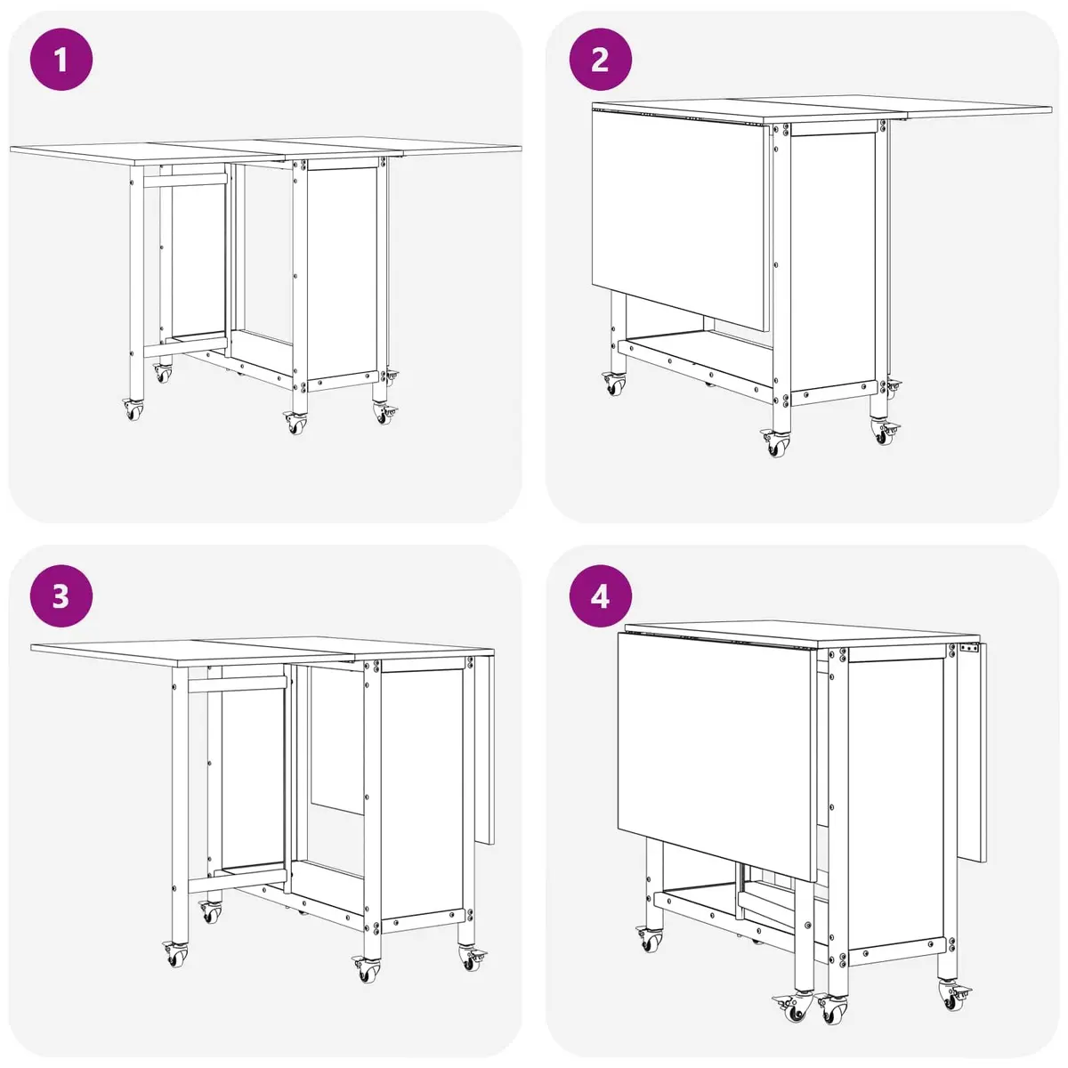 Folding Dining Table with Castors Black Kitchen Room Furniture Storage Shelf