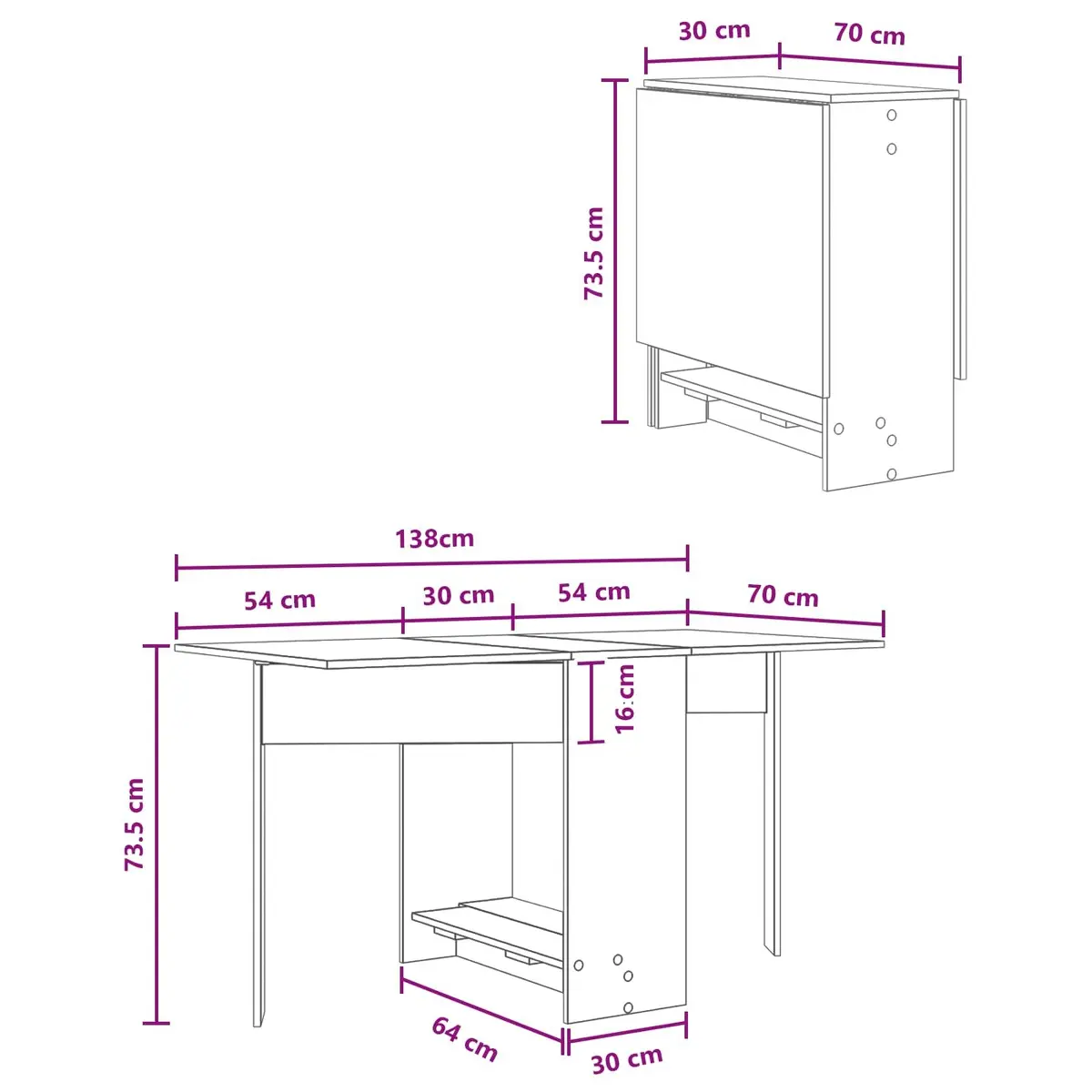 Extendable Folding Dining Table 138x70x73.5cm