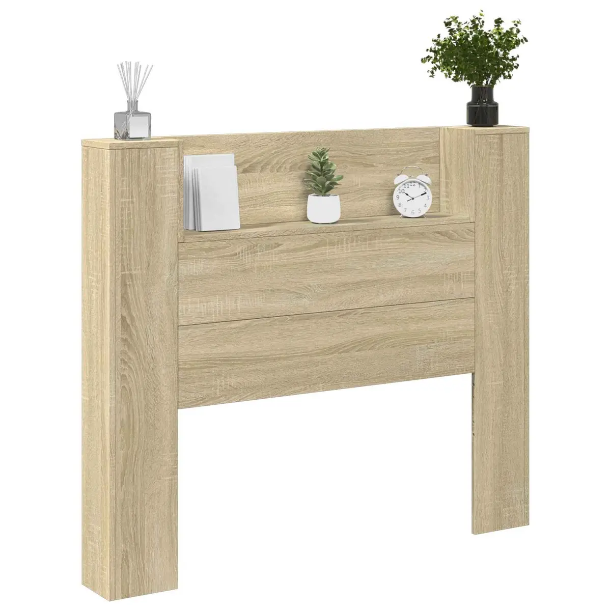 Wall-Mounted Headboard Cabinet with LED Lights in Tan