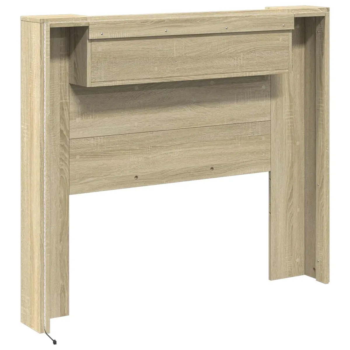 Wall-Mounted Headboard Cabinet with LED Lights in Tan