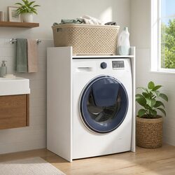 Washing Machine Cabinet in White for Bathroom Storage