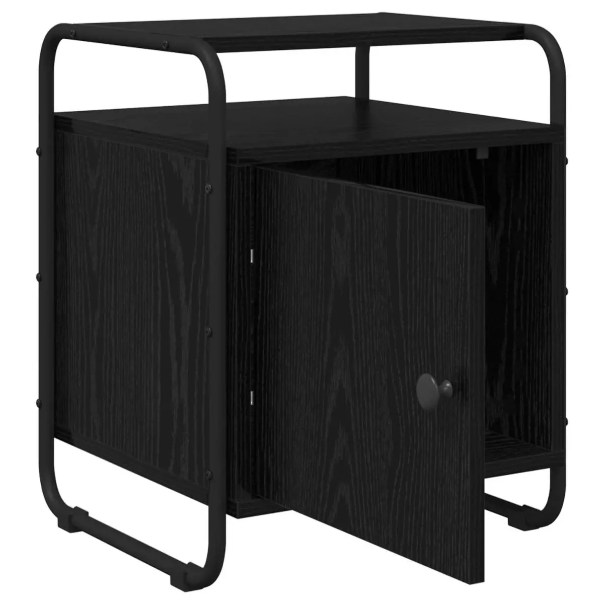 Bedside Cabinet Black Modern Storage Table Engineered Wood Bedroom Furniture